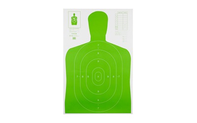 Action Target B-27E High Visibility Target, Fluorescent Green, Silhouette Cut Off Below Ring 7, 23"x35", 100 Per Box B-27E-LGR-100