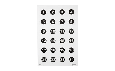 Action Target VB-24, Command Training Target, Military 3" Numbered Circles, Numbered 1 Thru 24, Black, 23"x35", 100 Per Box VB-24-100